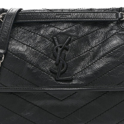 Saint Laurent Crinkled Calfskin Matelasse Monogram Medium Niki Chain Satchel Black 8 of 10