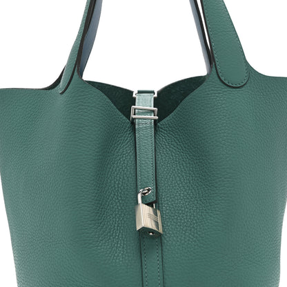 Hermes Taurillon Clemence Swift Eclat Picotin Lock 22 MM Vert Verone Bleu De Prusse 8 of 10