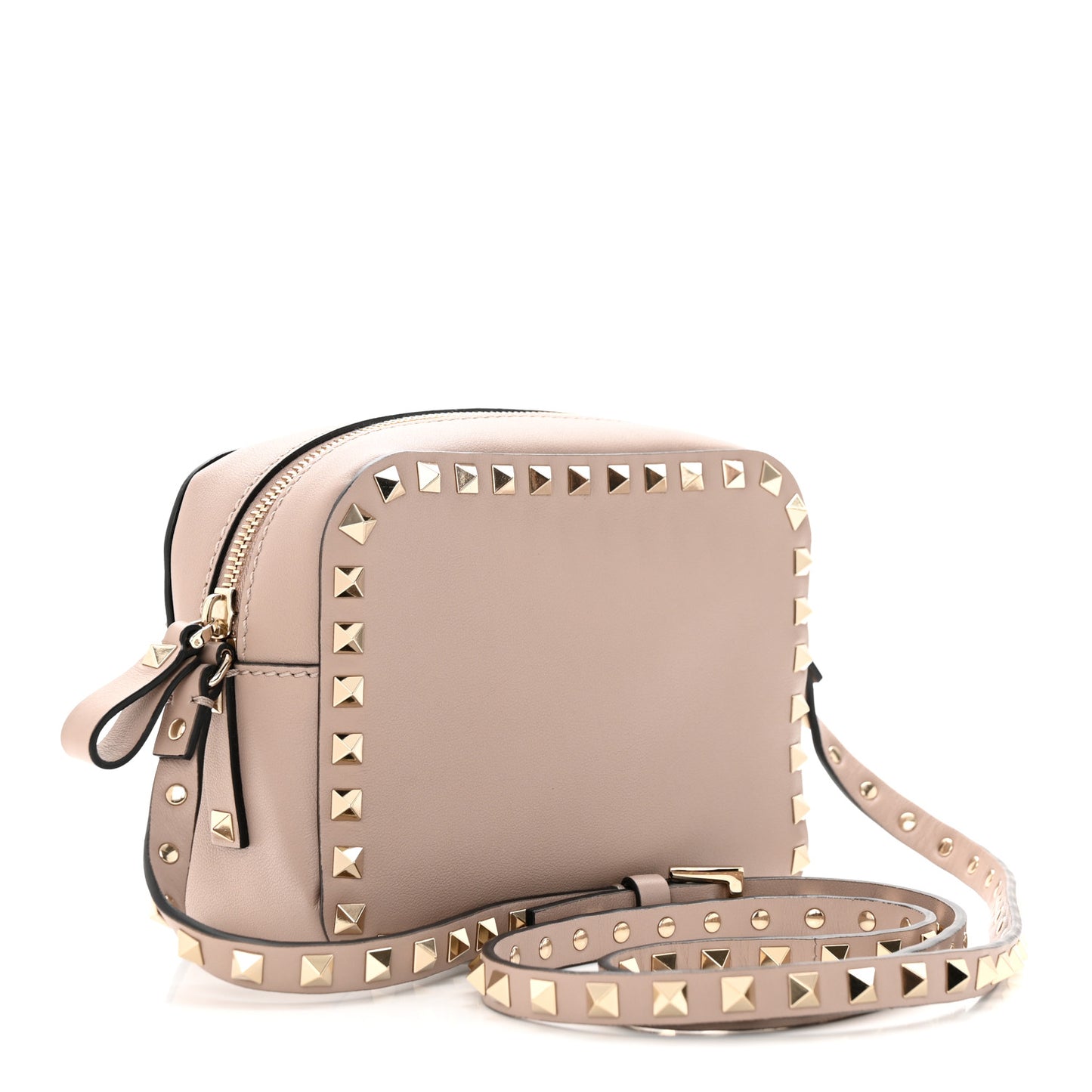 Calfskin Rockstud Camera Crossbody Bag Poudre