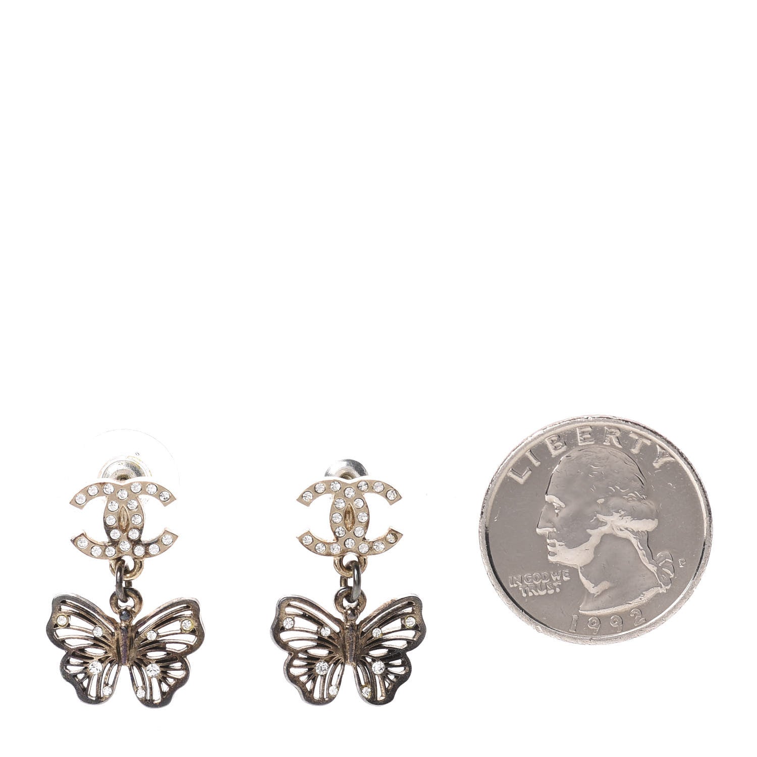 Chanel Crystal CC Butterfly Earrings Gold 2 of 4