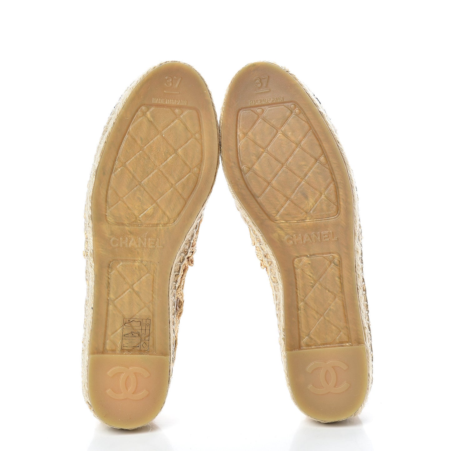 Woven Fabric Grosgrain CC Espadrilles 37 Beige Black