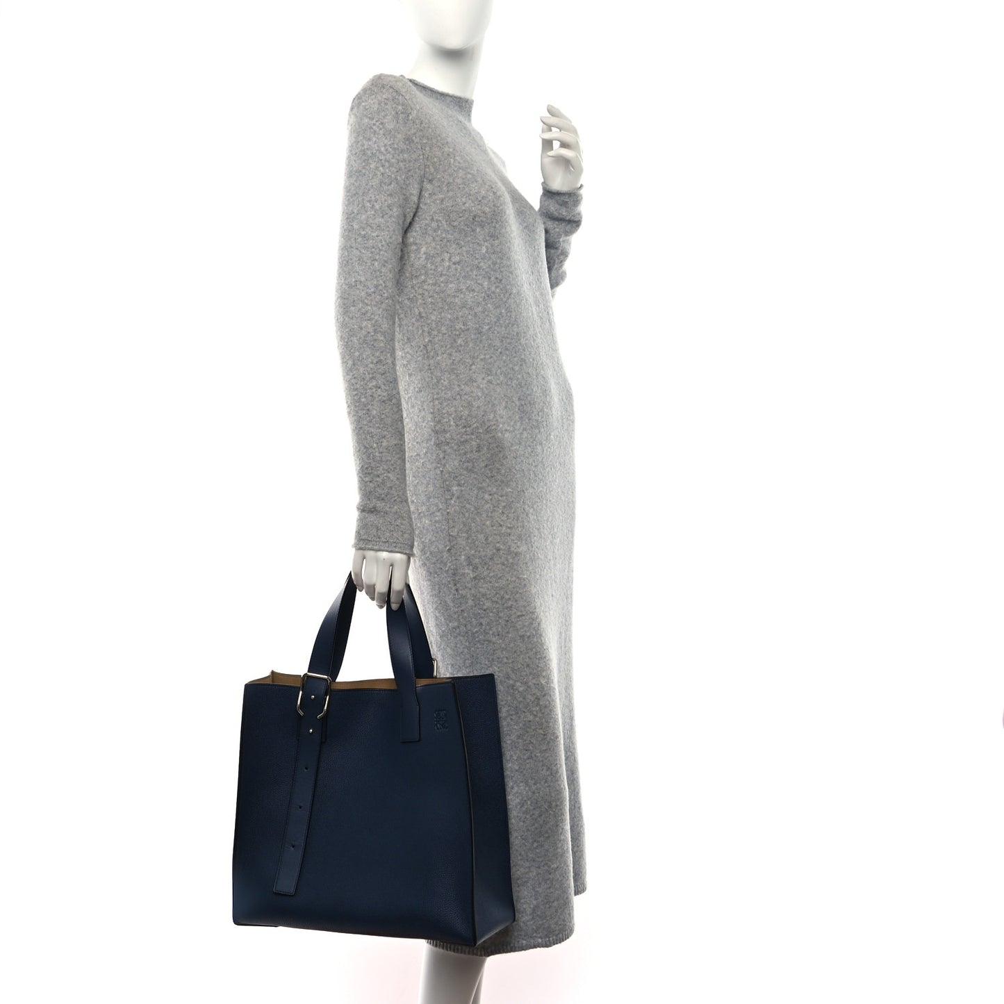 Soft Grained Calfskin Buckle Zip Tote Navy