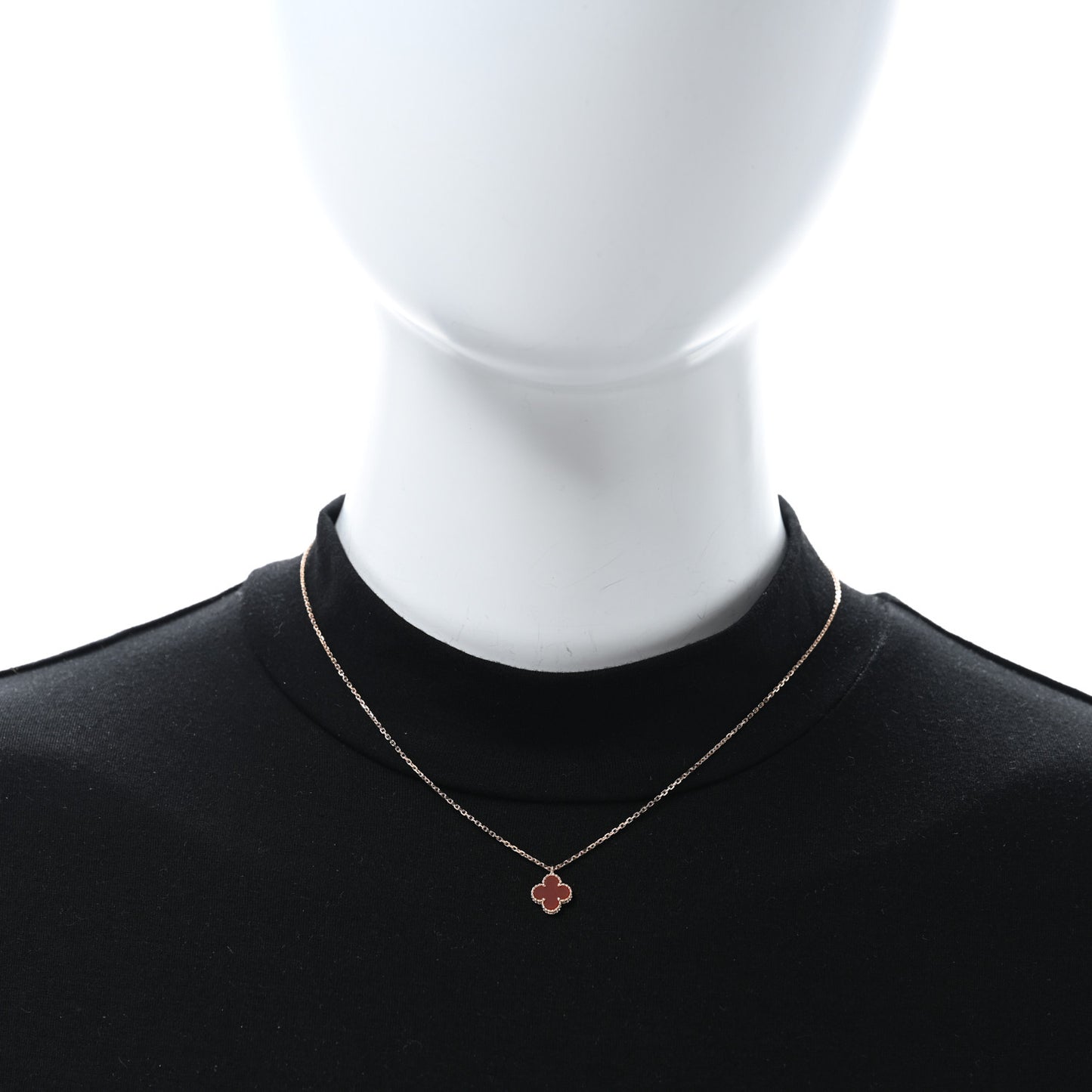 VAN CLEEF & ARPELS 18K Rose Gold Carnelian Sweet Alhambra Pendant Necklace