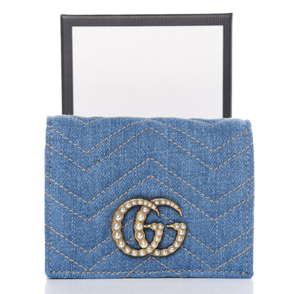 Gucci Denim Matelasse Pearly GG Marmont Card Case Wallet Blue 8 of 8