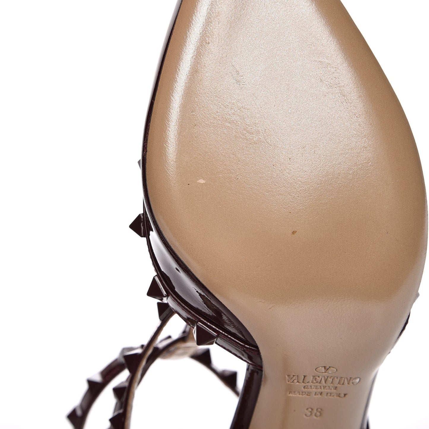 Patent Rockstud Ankle Strap Low Heel Pumps 38 Rubin