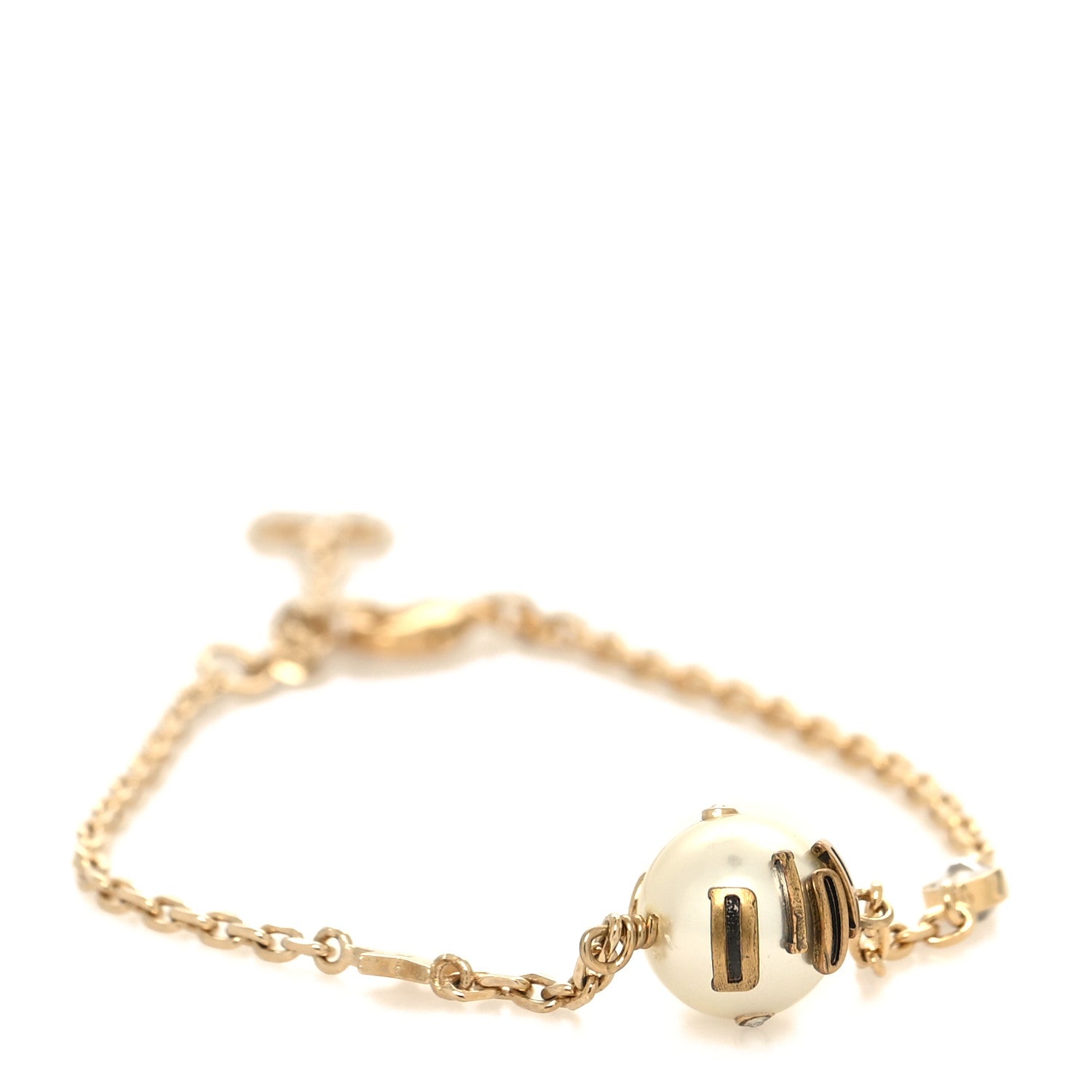 Christian Dior Metal Pearl Logo Bracelet Gold 1 of 5
