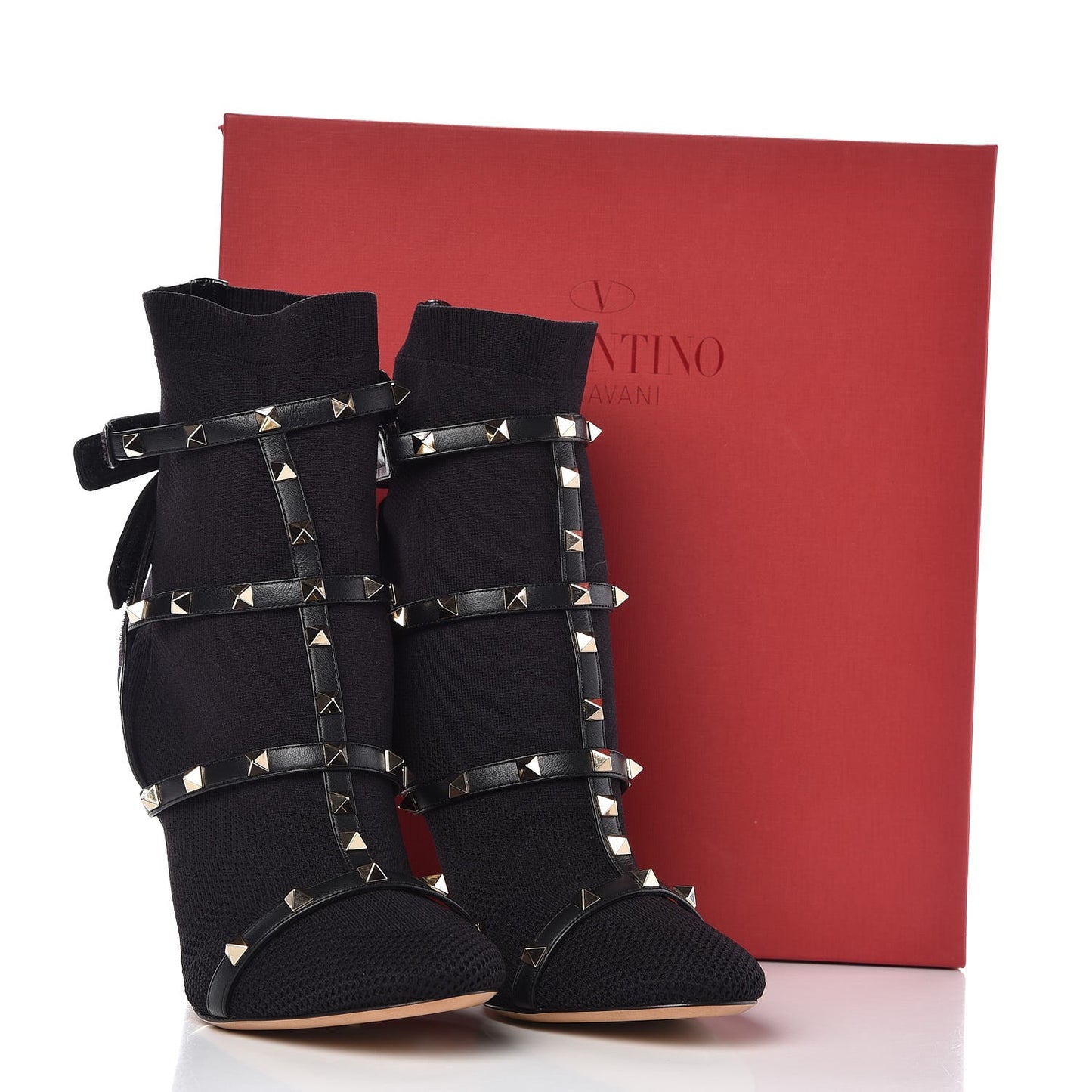 Knit Nappa Rockstud Bodytech 105mm Ankle Boots 40 Black