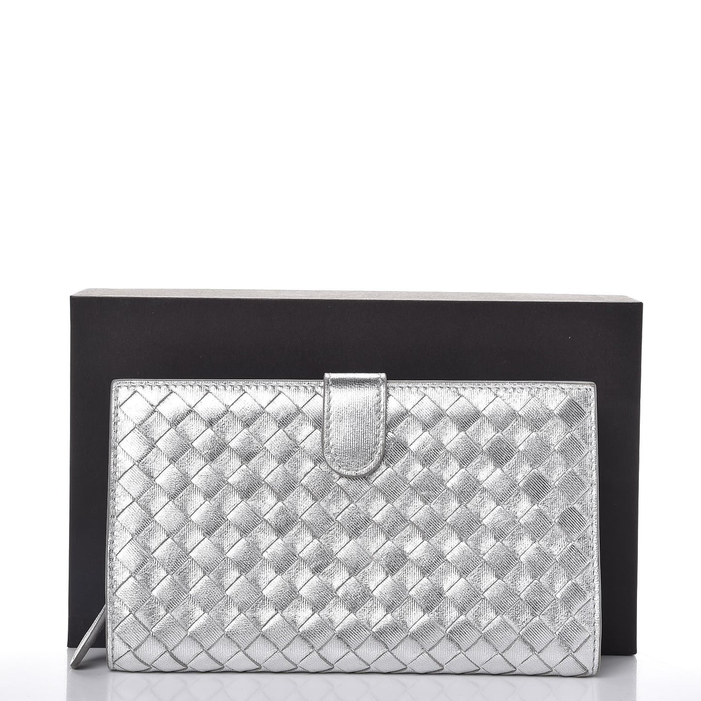 Metallic Grosgrain Intrecciato Continental Wallet Silver