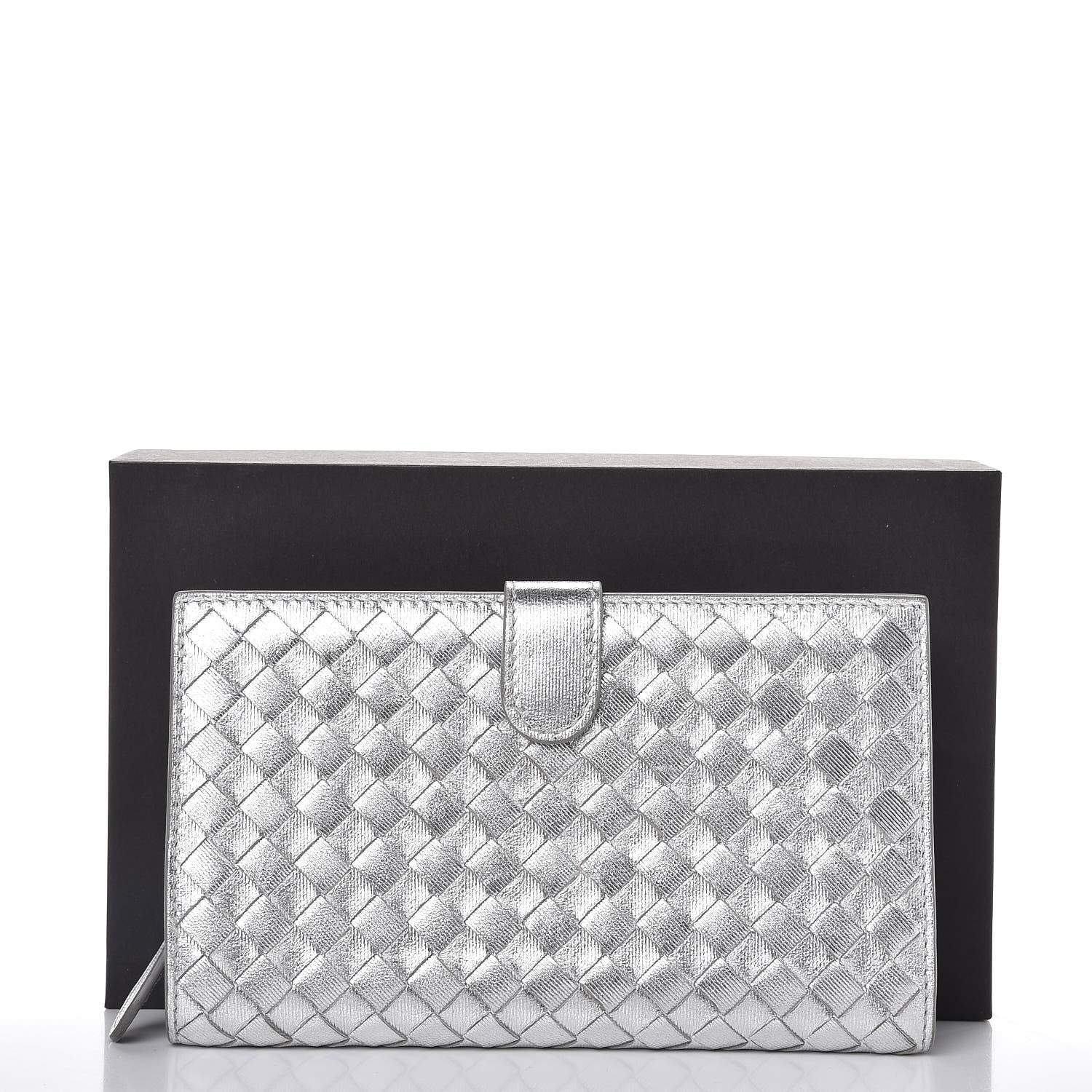 Bottega Veneta Metallic Grosgrain Intrecciato Continental Wallet Silver 5 of 8