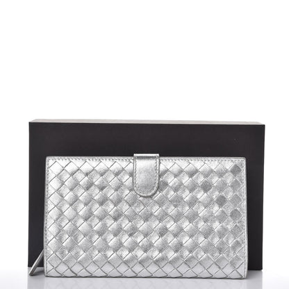 Bottega Veneta Metallic Grosgrain Intrecciato Continental Wallet Silver 5 of 8