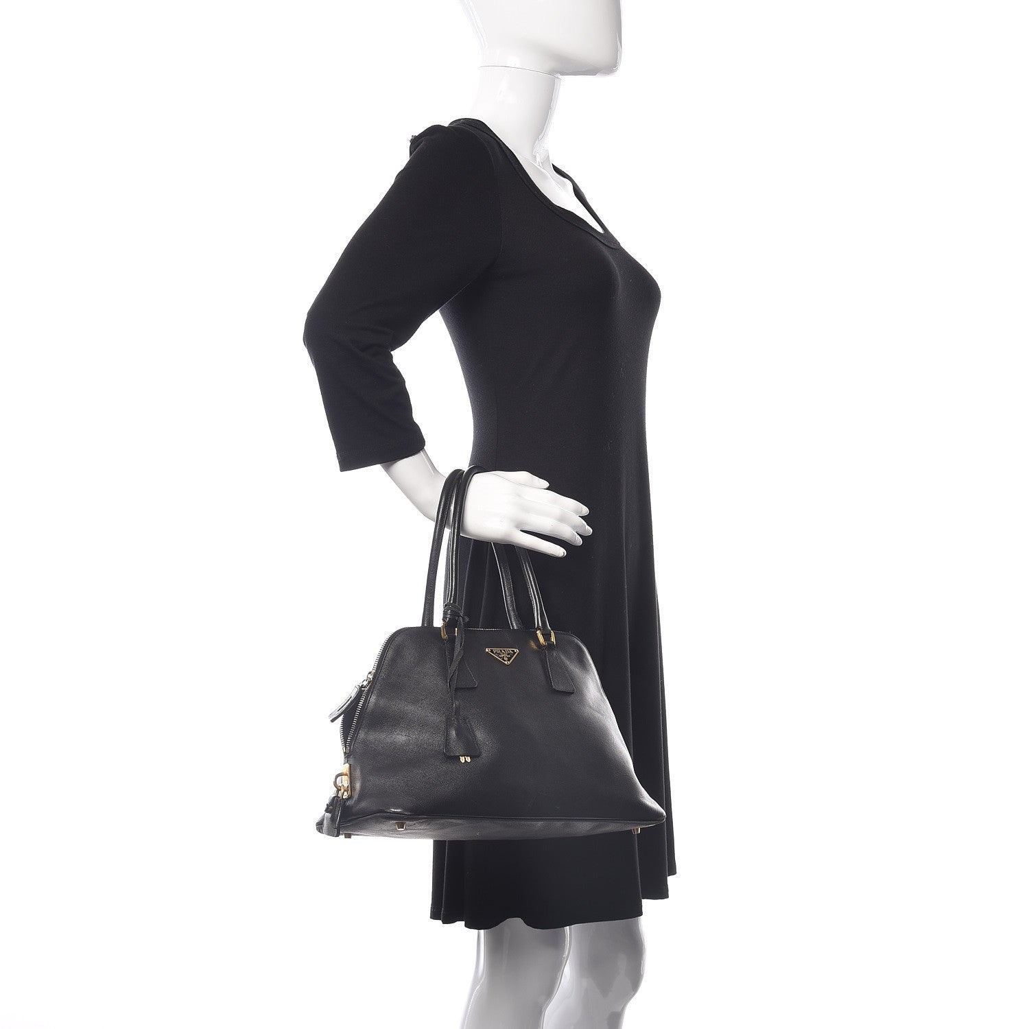 Prada Saffiano Top Handle Dome Satchel Black 2 of 18