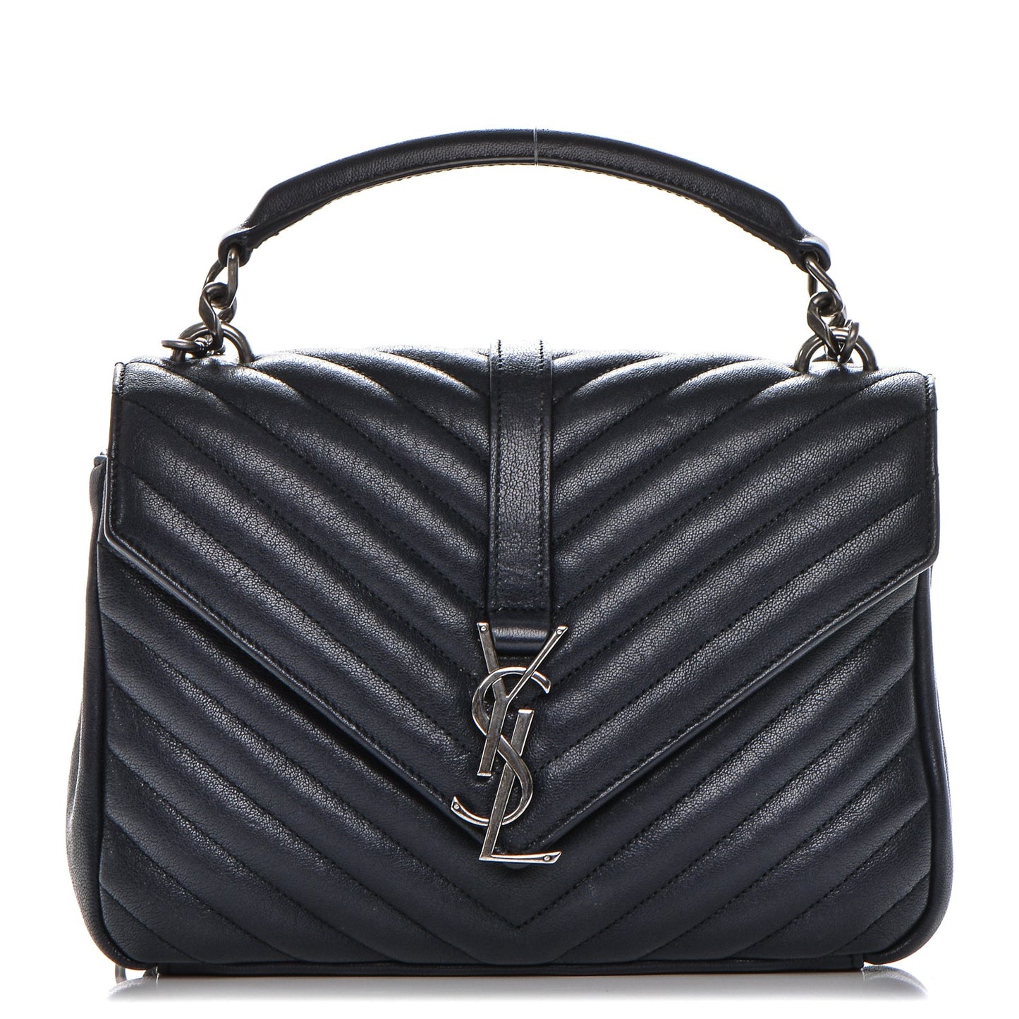 Sheepskin Matelasse Chevron Monogram Medium College Bag Deep Marine