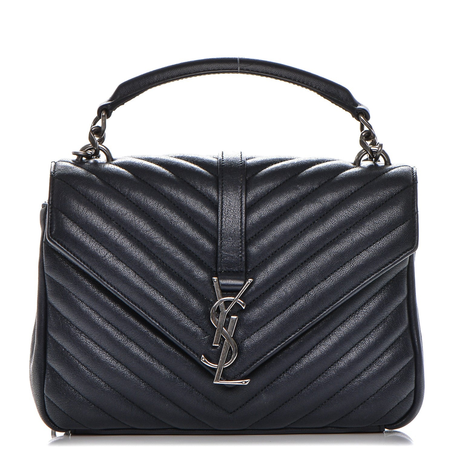 Saint Laurent Sheepskin Matelasse Chevron Monogram Medium College Bag Deep Marine 1 of 8