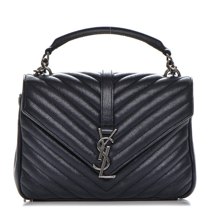 Saint Laurent Sheepskin Matelasse Chevron Monogram Medium College Bag Deep Marine 1 of 8