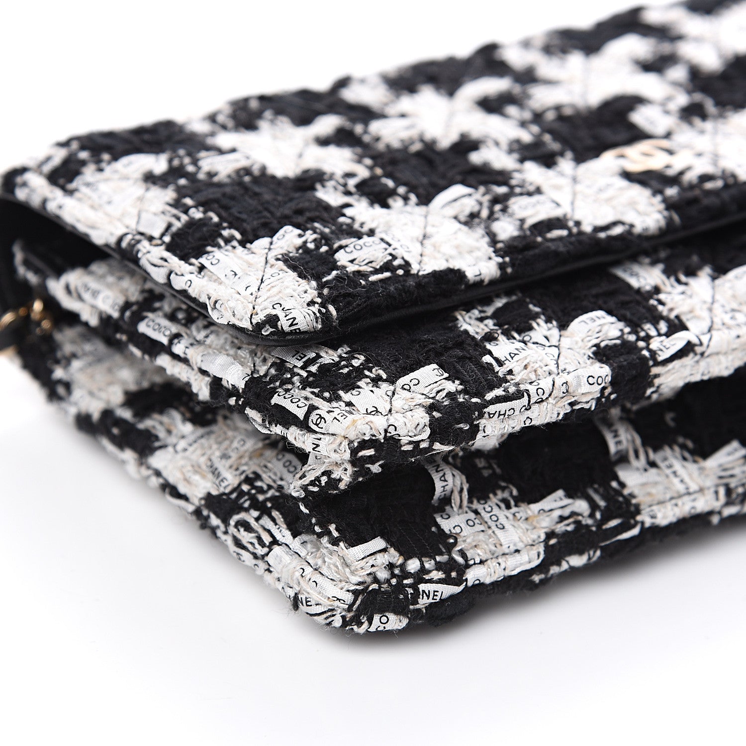 Chanel Tweed Quilted Wallet On Chain WOC Black Ecru White 8 of 11