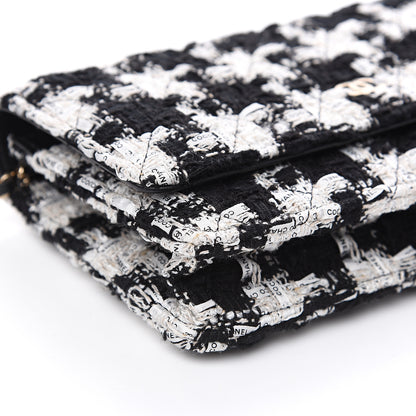 Chanel Tweed Quilted Wallet On Chain WOC Black Ecru White 8 of 11