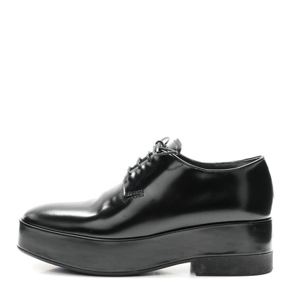 Prada Spazzolato Lace Up Derby Platform Loafers 37 Black 1 of 10