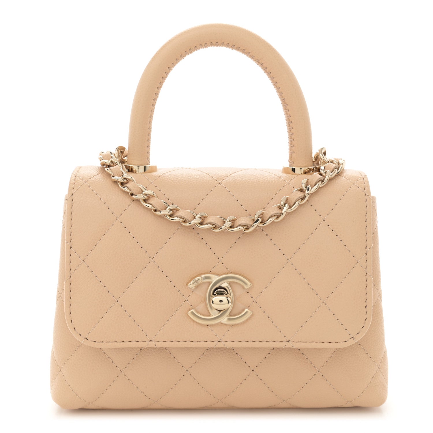 Chanel Caviar Quilted Coco Handle Clutch With Chain Beige 1 of 11
