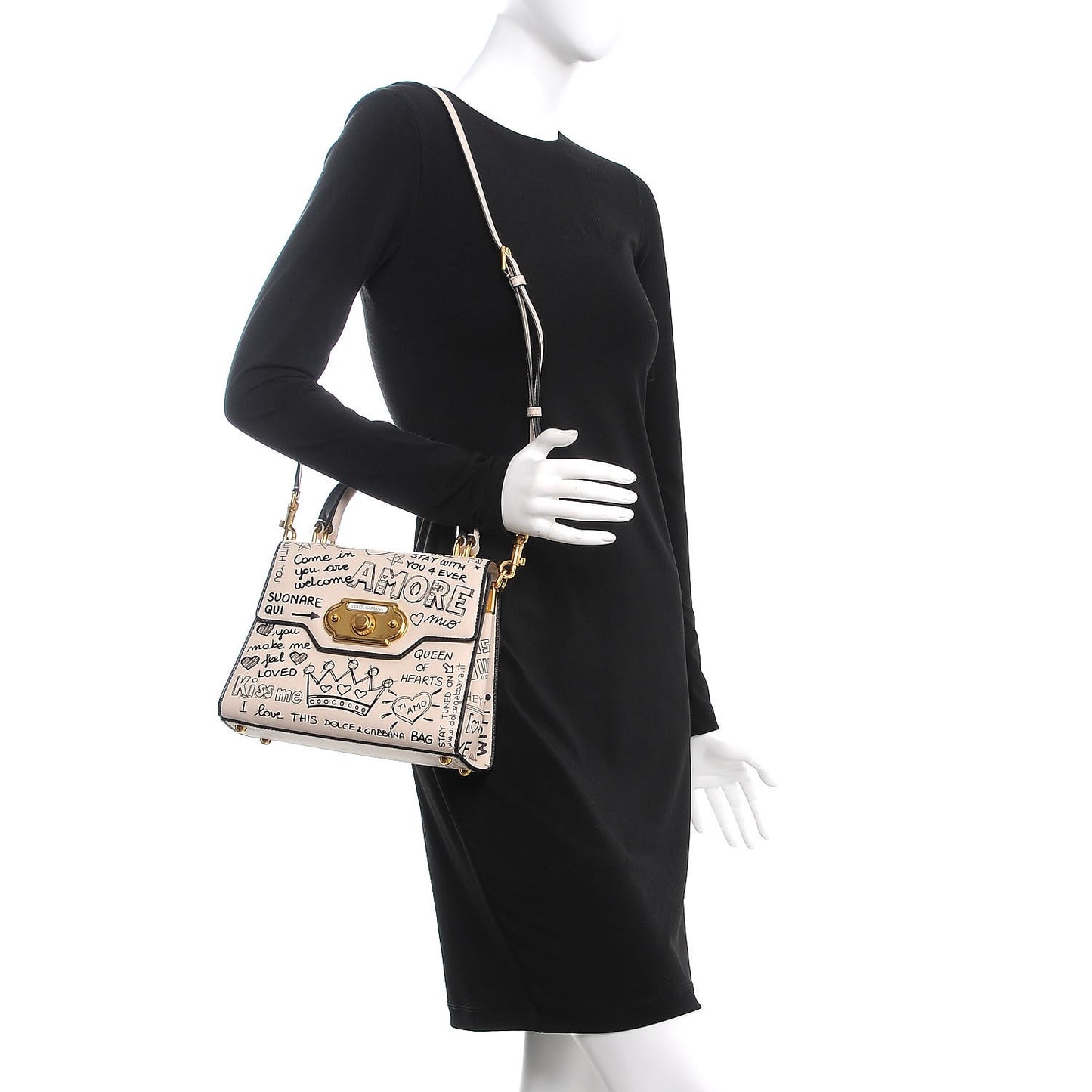 Calfskin Graffiti Printed Welcome Satchel White Black