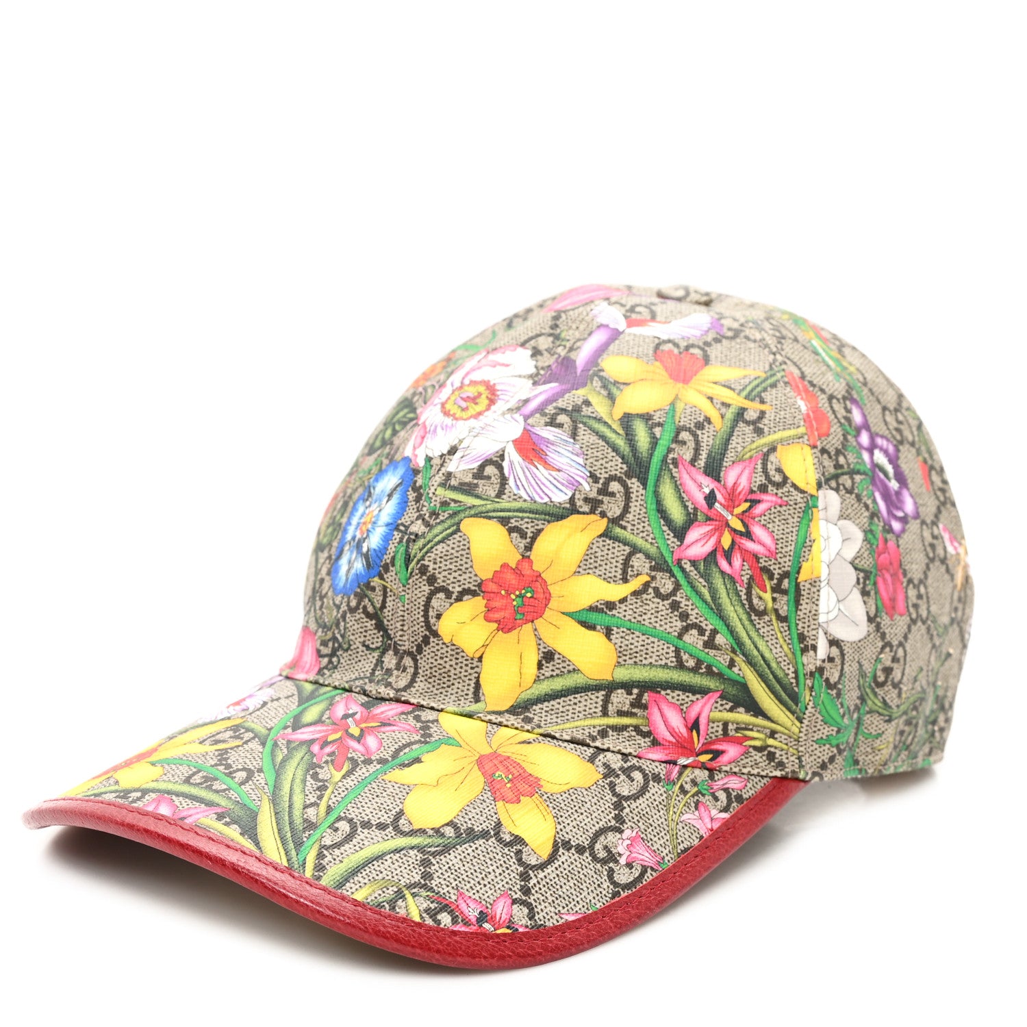 Gucci GG Supreme Flora Claudia Baseball Hat 57 M  Red 1 of 10