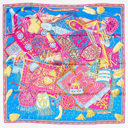 Hermes Silk Cavaliers du Caucase Scarf 90 Cobalt Fuchsia Vieil Or 2 of 5
