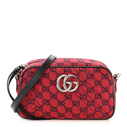 Gucci Monogram Multicolor Matelasse Diagonal Small GG Marmont Chain Shoulder Bag Red Blue 1 of 8