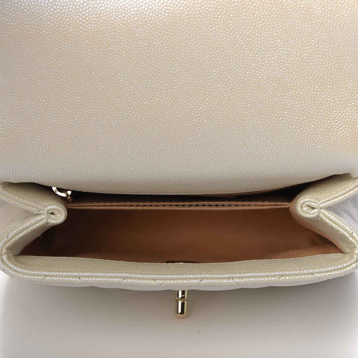 Iridescent Caviar Quilted Extra Mini Coco Handle Flap Ivory