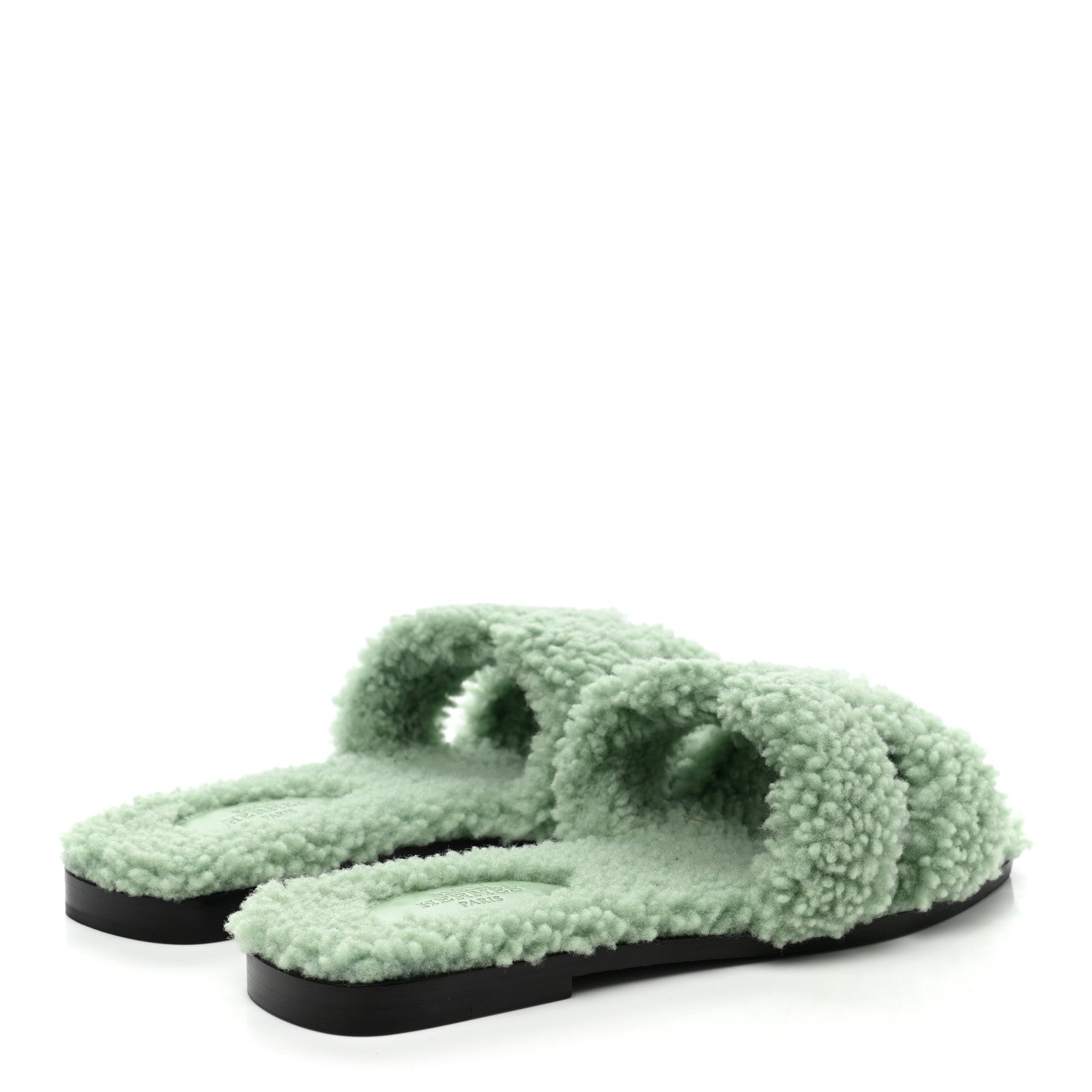 Hermes Woolskin Oran Sandals 37.5 Vert D’Eau 4 of 8
