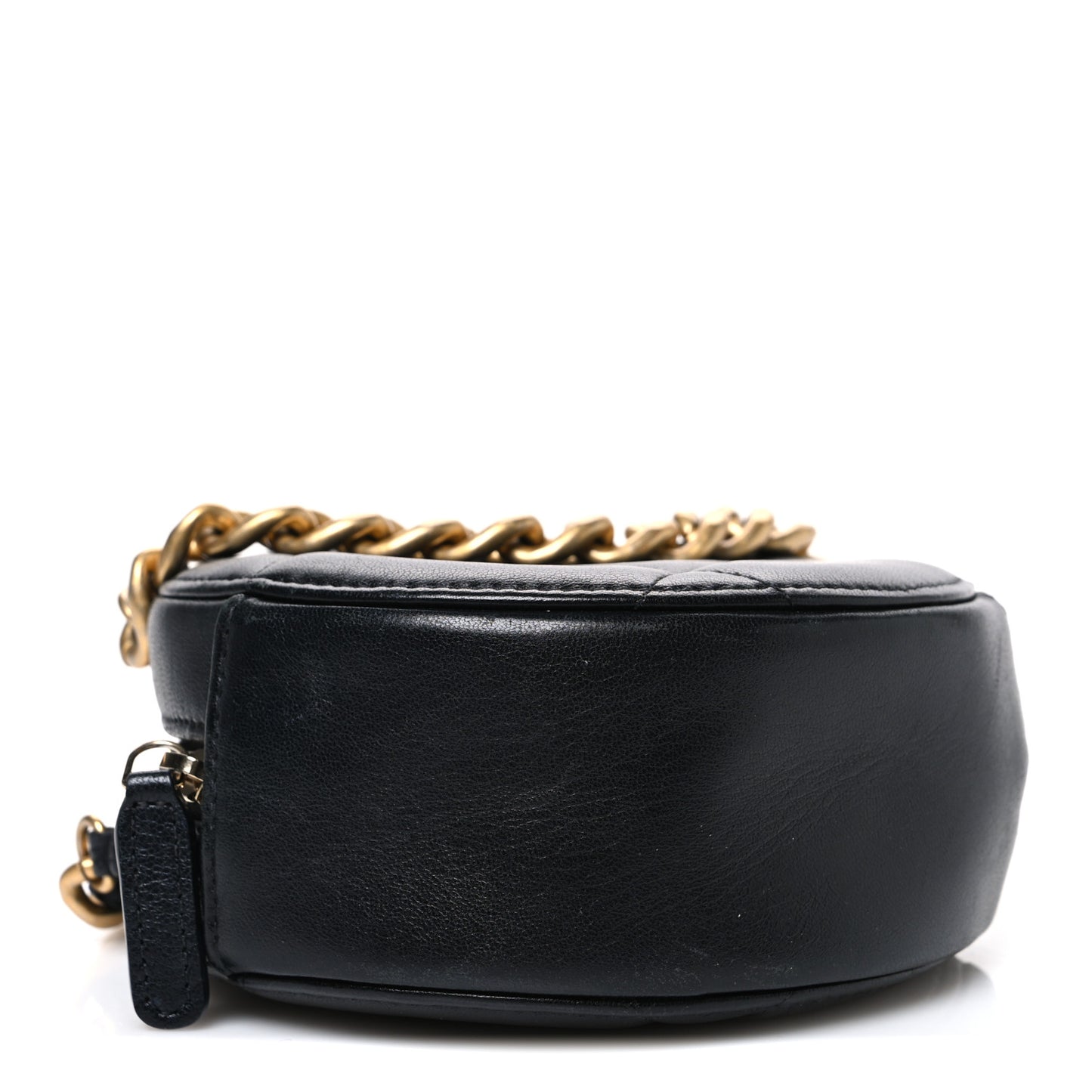 Lambskin Quilted Chanel 19 Round Clutch With Chain Black