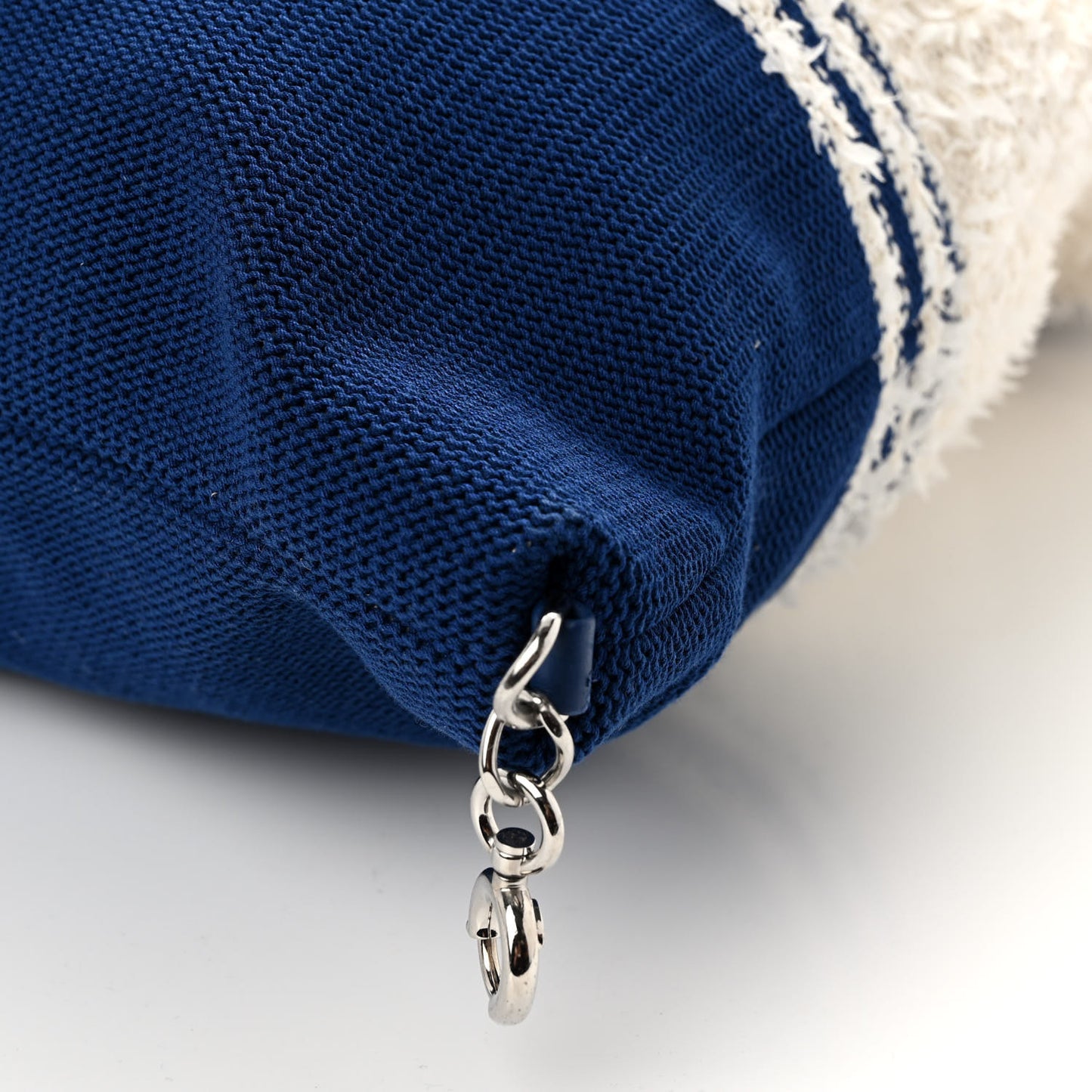 Tweed Fabric Deauville Biarritz Tote White Navy