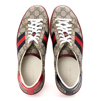 Gucci GG Supreme Monogram Ayers Web Mens New Ace Sneakers  9 Beige Ebony Red 2 of 9
