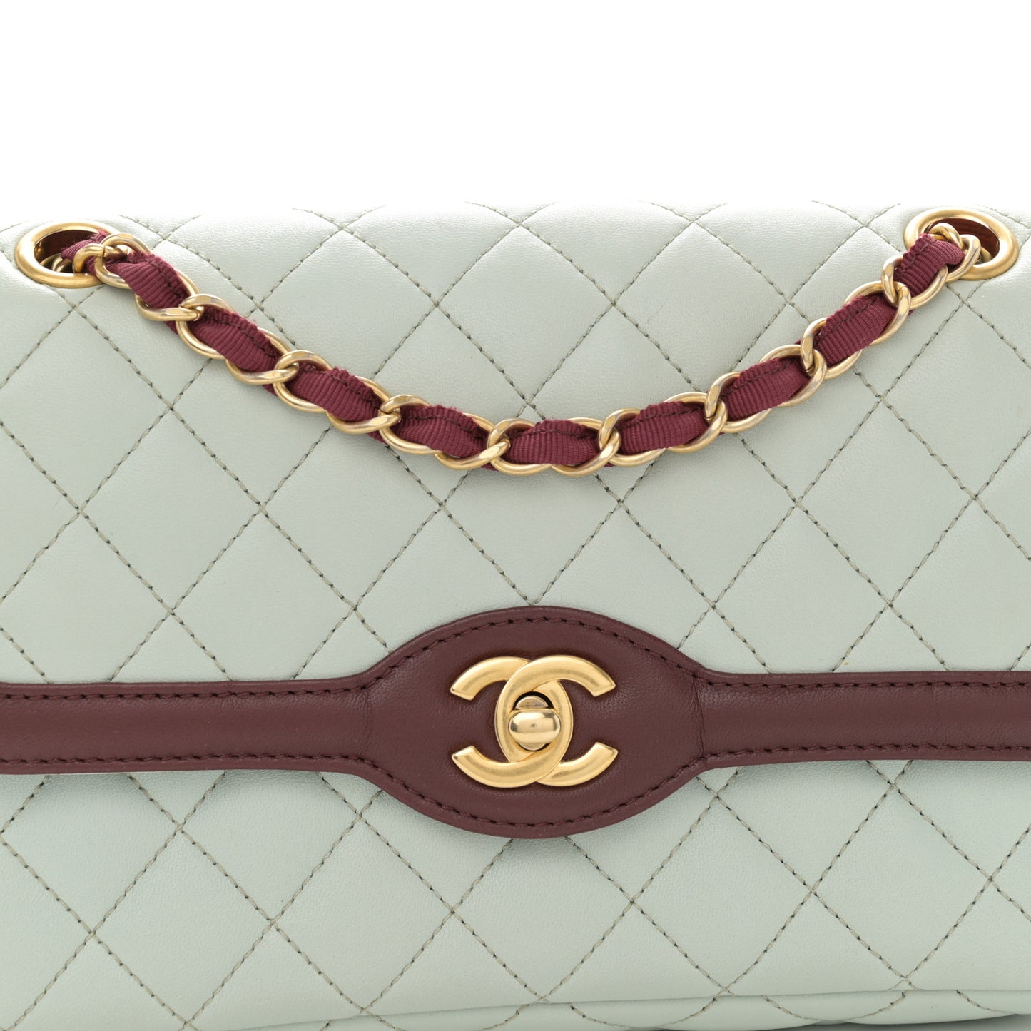 Lambskin Quilted Small Two Tone Day Flap Light Blue Burgundy