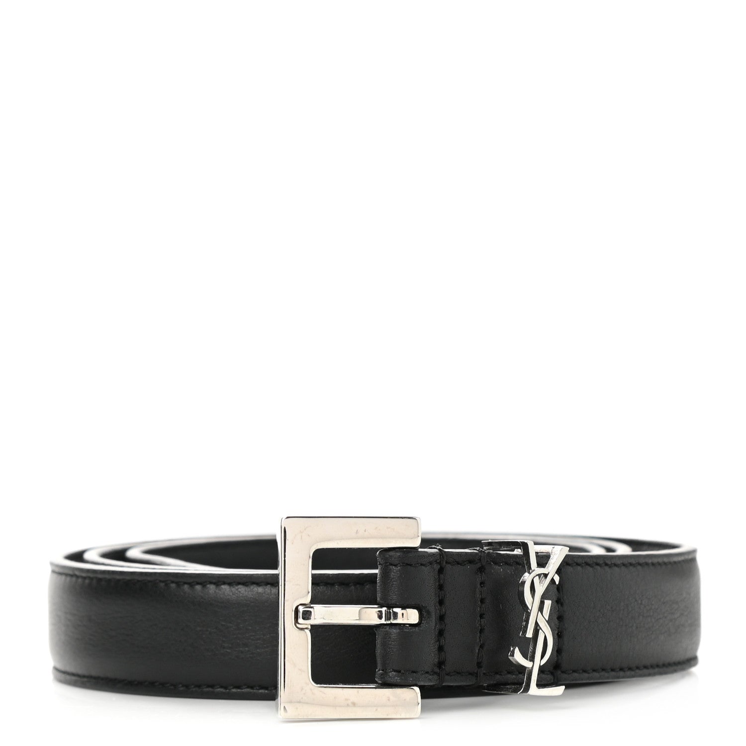 Saint Laurent Smooth Calfskin Monogram Square Buckle Belt 75 30 Black 1 of 6