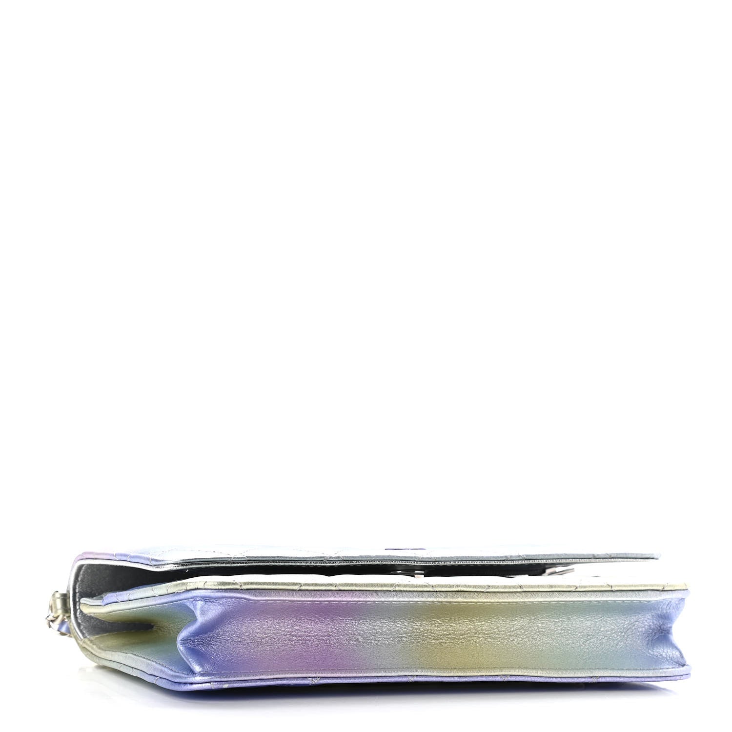 Chanel Gradient Metallic Calfskin Quilted Wallet On Chain WOC Silver Blue Yellow Purple 4 of 12