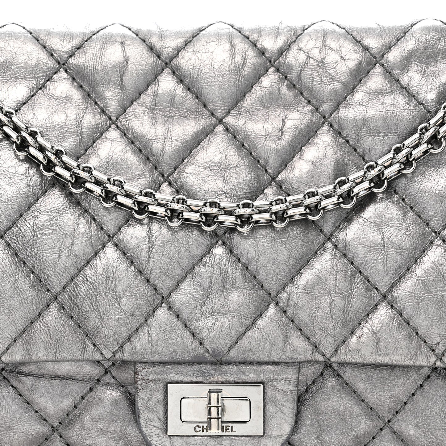 Metallic Aged Calfskin Quilted 2.55 Reissue 226 Flap Dark Silver