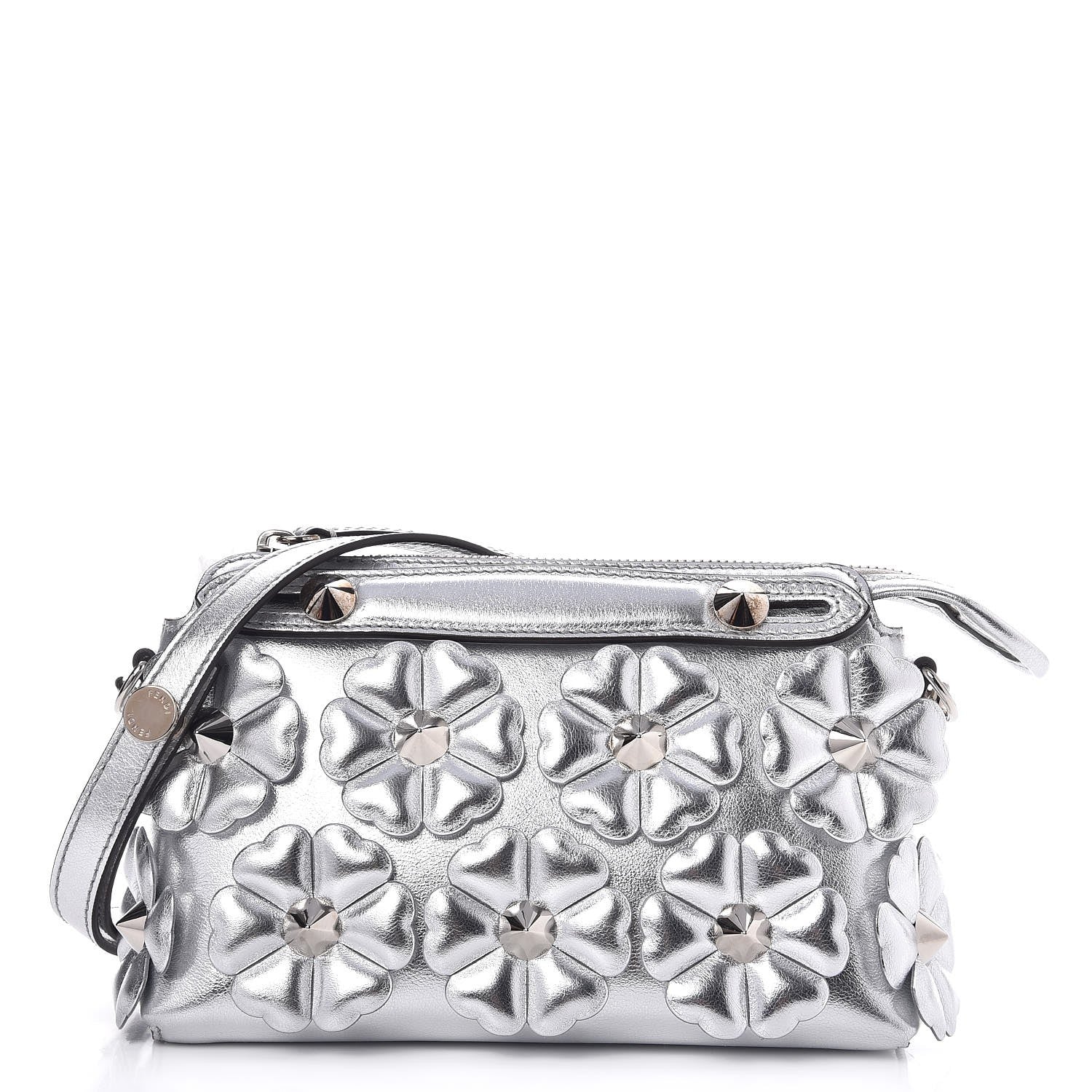 Fendi Vitello Catalan Mirror Flowerland Mini By The Way Boston Bag Argento 1 of 8
