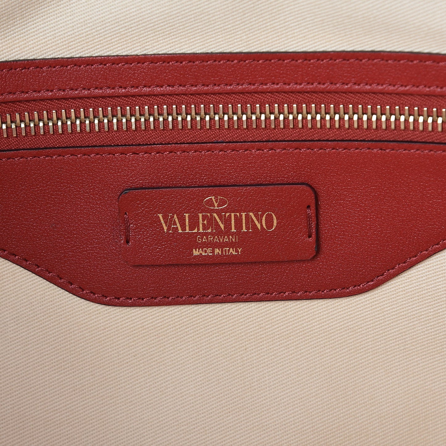 Calfskin Canvas Chevron Inlay Rockstud Shoulder Tote Red White Blue