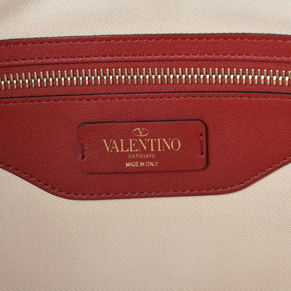 Valentino Garavani Calfskin Canvas Chevron Inlay Rockstud Shoulder Tote Red White Blue 6 of 10