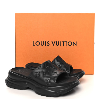 Louis Vuitton Rubber Embossed Monogram Pool 55 Flat Comfort Mule 37 Black 9 of 9