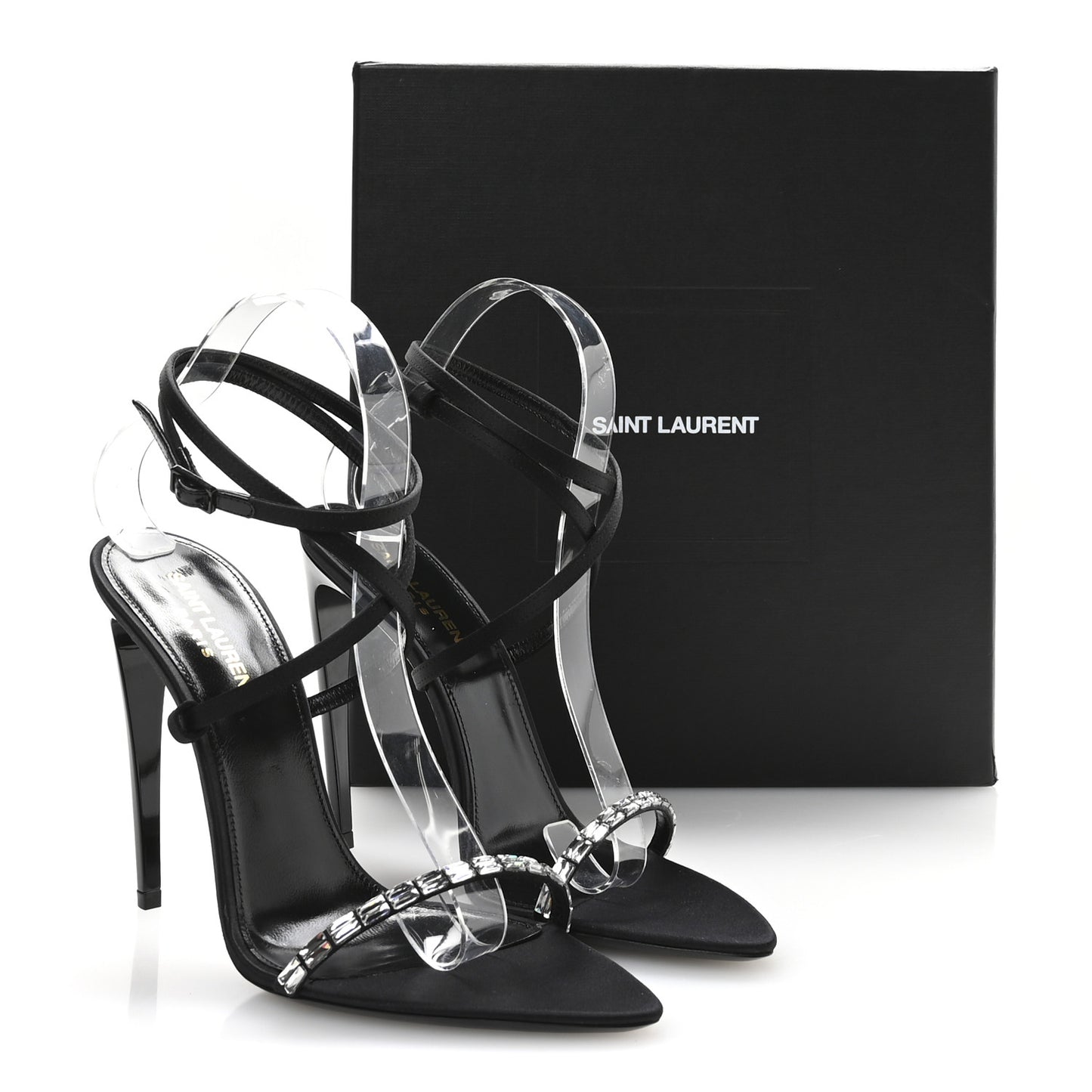 Crepe Satin Crystal Satine 110 Sandals 38.5 Black