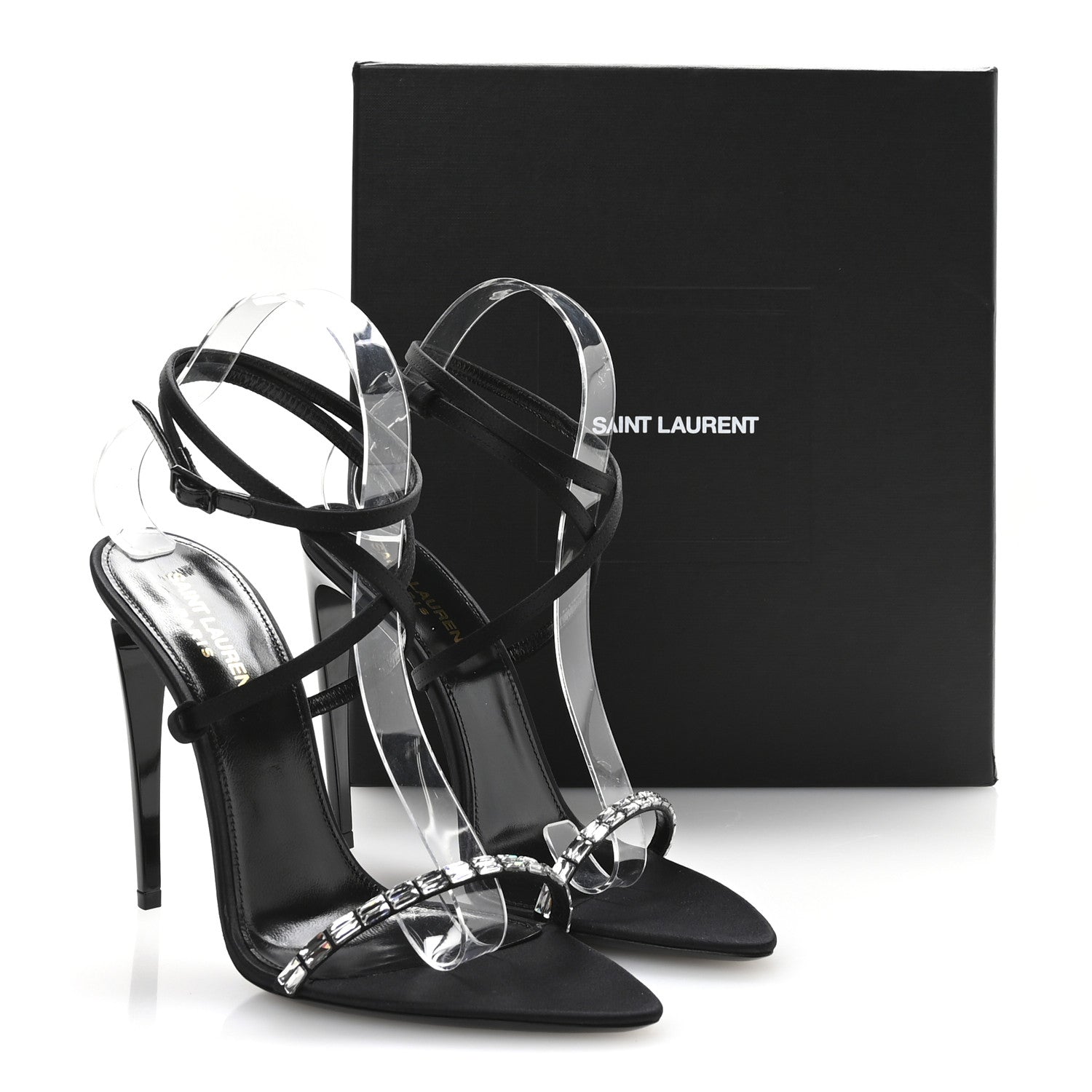Saint Laurent Crepe Satin Crystal Satine 110 Sandals 38.5 Black 8 of 8