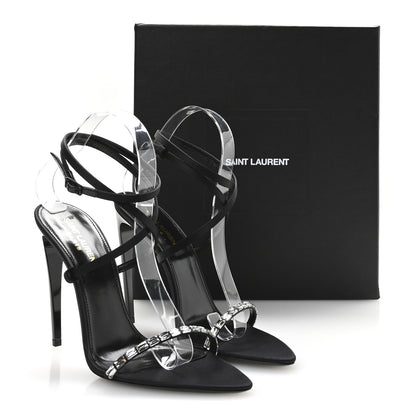 Saint Laurent Crepe Satin Crystal Satine 110 Sandals 38.5 Black 8 of 8