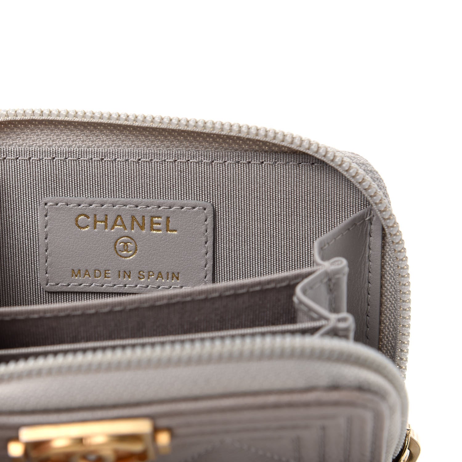 Chanel Caviar Quilted Boy Zip Around Coin Purse Wallet Grey 6 of 8