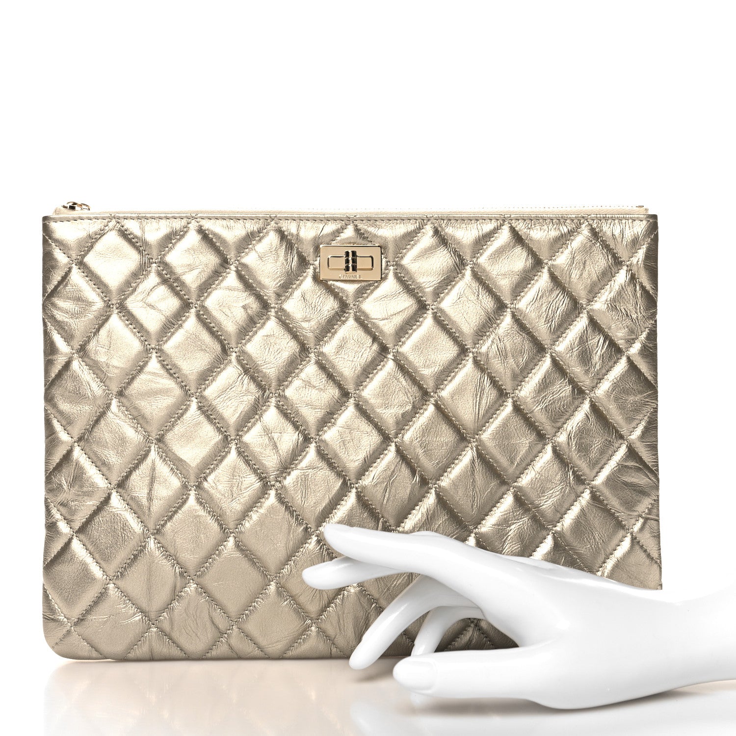 Chanel Metallic Aged Calfskin Quilted Medium 2.55 Reissue Cosmetic Case Gold 2 of 8