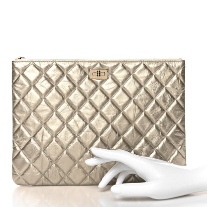 Chanel Metallic Aged Calfskin Quilted Medium 2.55 Reissue Cosmetic Case Gold 2 of 8