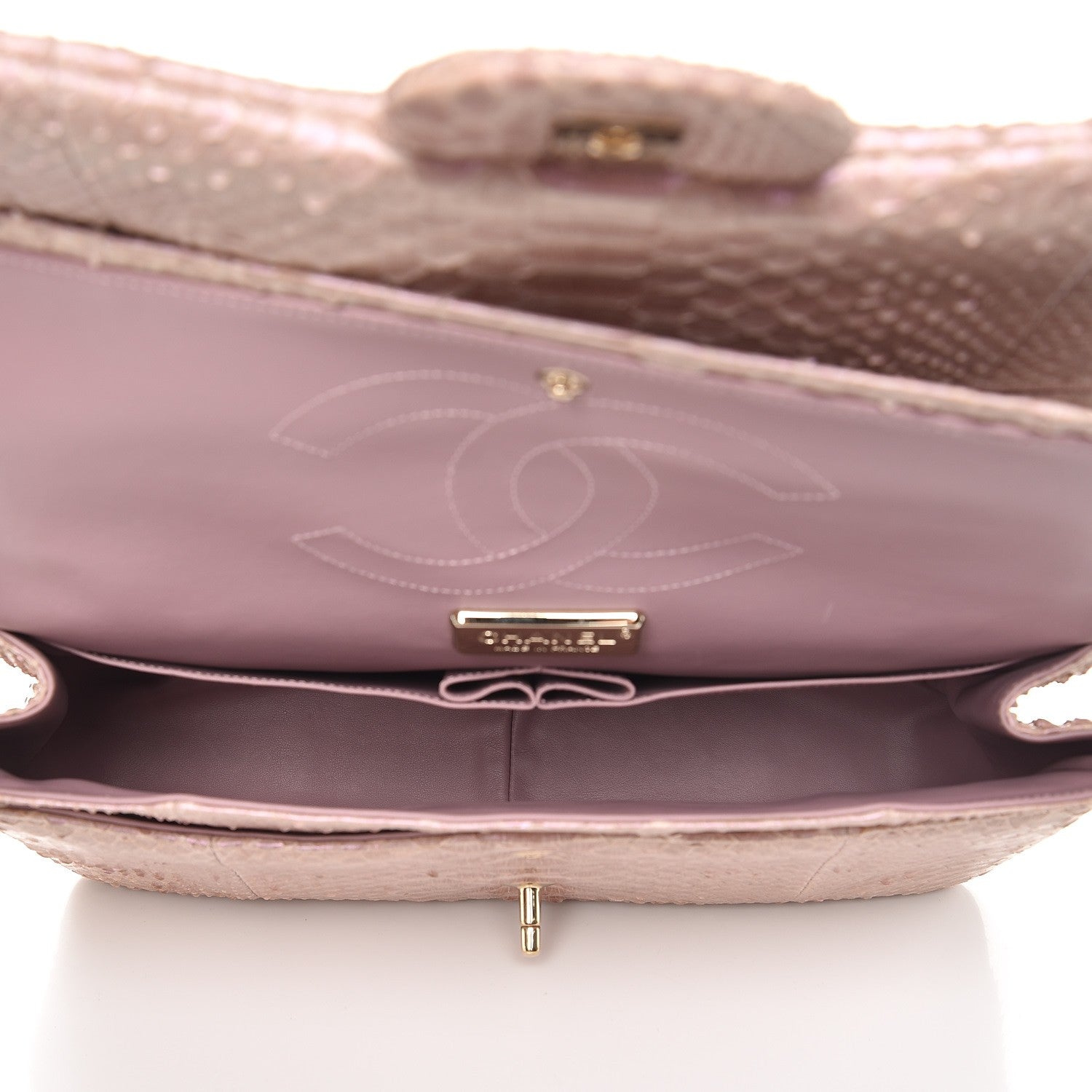 Chanel Metallic Python Jumbo Double Flap Pink 6 of 7