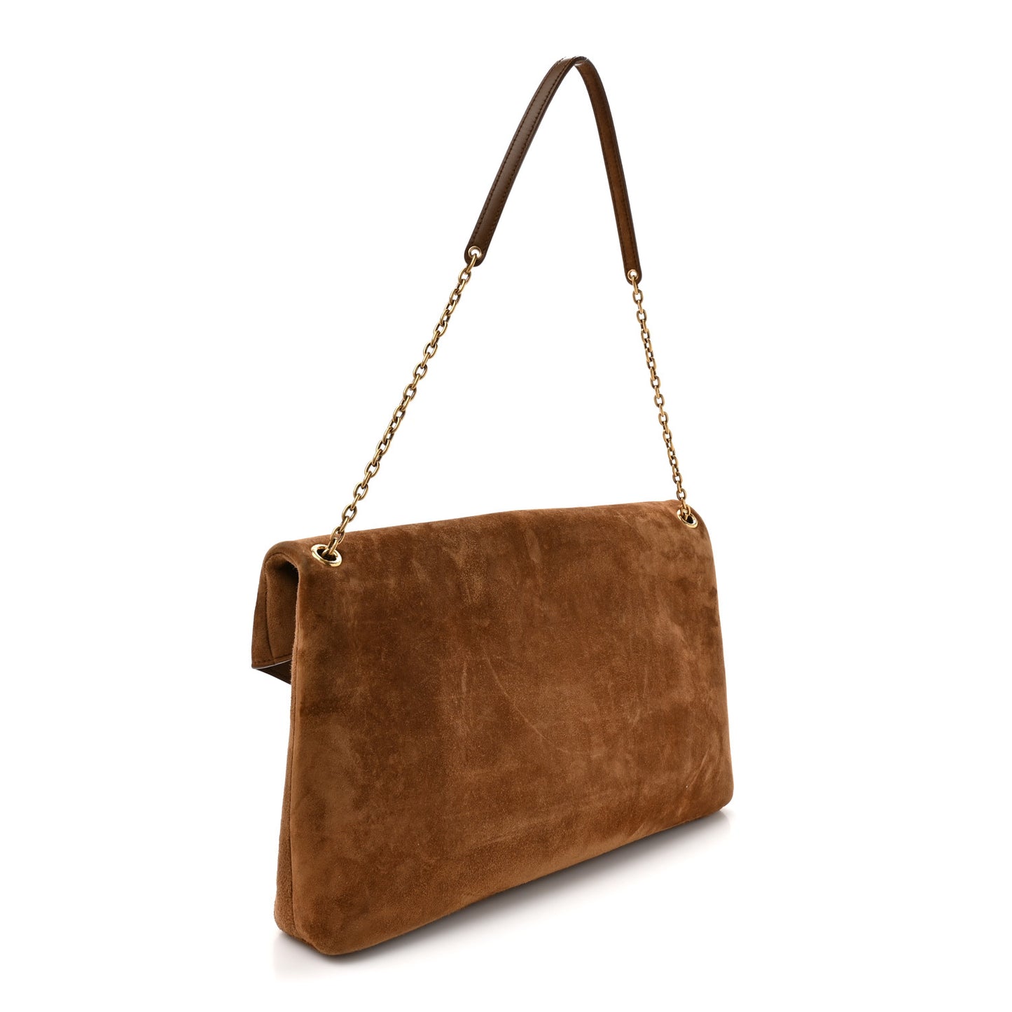 Suede Large Cassandre Pouch On Chain Caramel Cognac