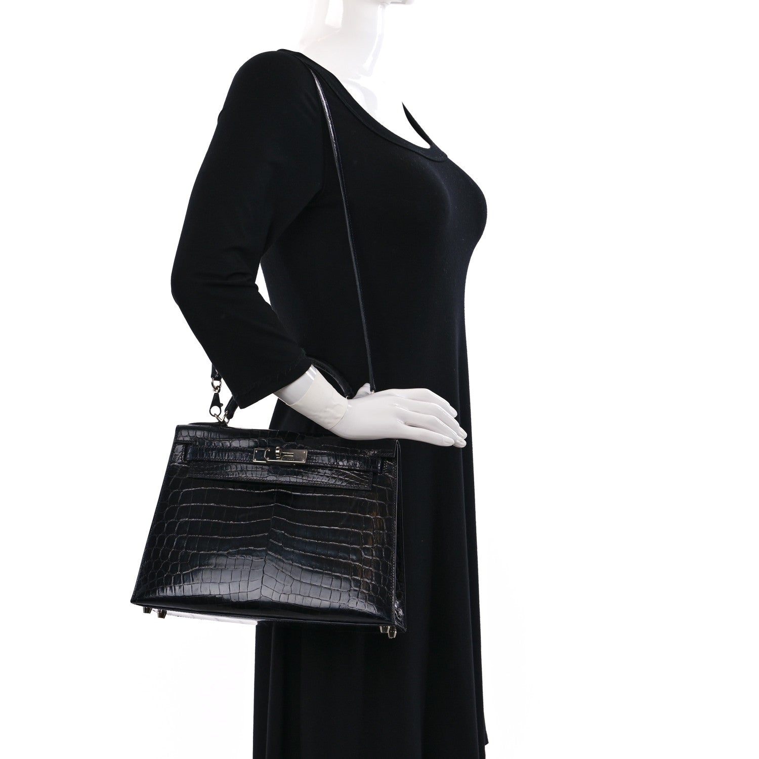 Hermes Shiny Niloticus Crocodile Kelly Sellier 28 Bleu Abysse 2 of 17