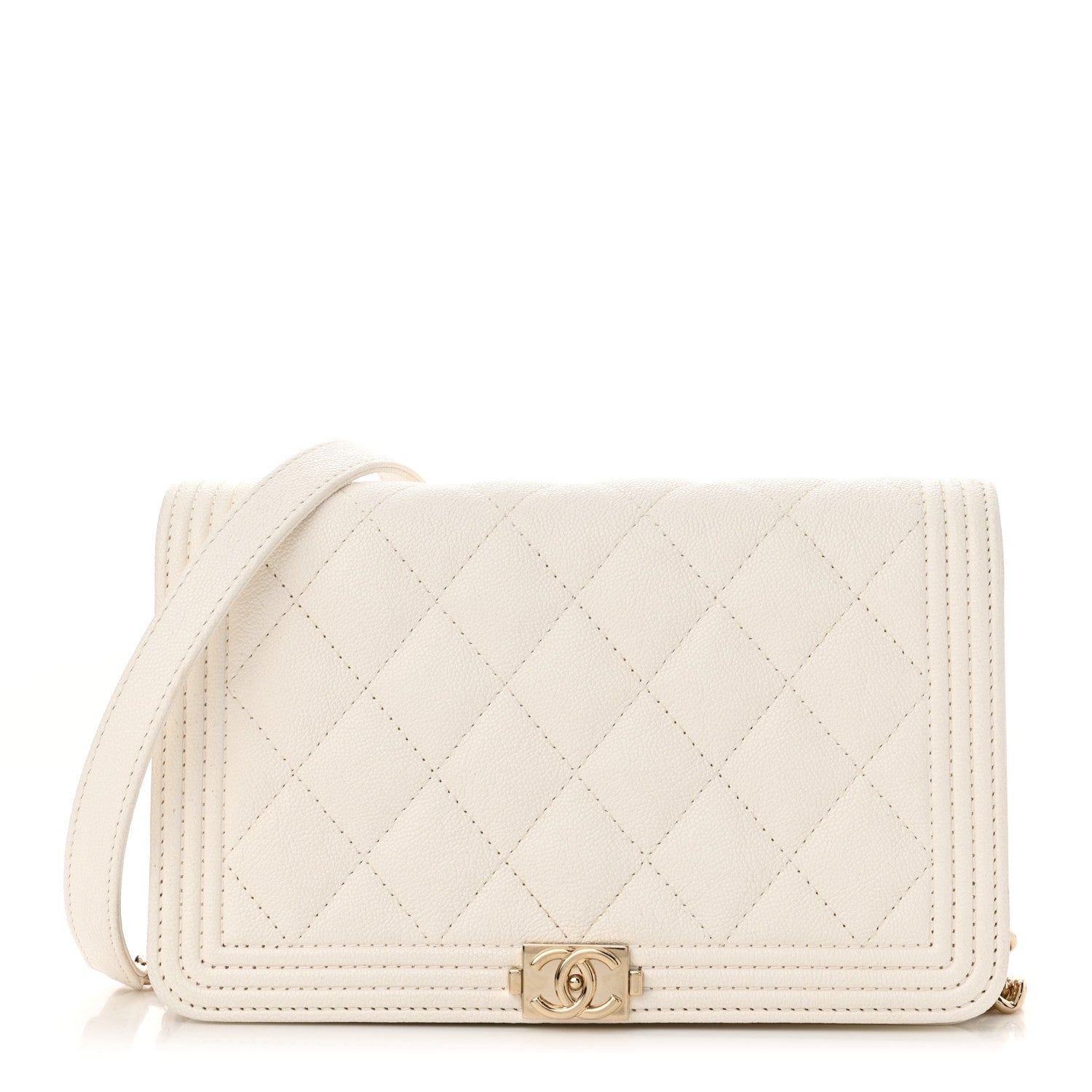 Chanel Caviar Quilted Boy Wallet On Chain WOC White 1 of 13