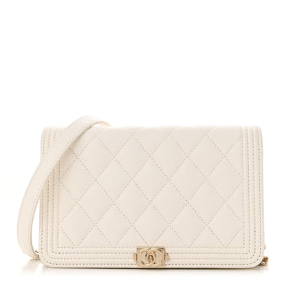 Chanel Caviar Quilted Boy Wallet On Chain WOC White 1 of 13